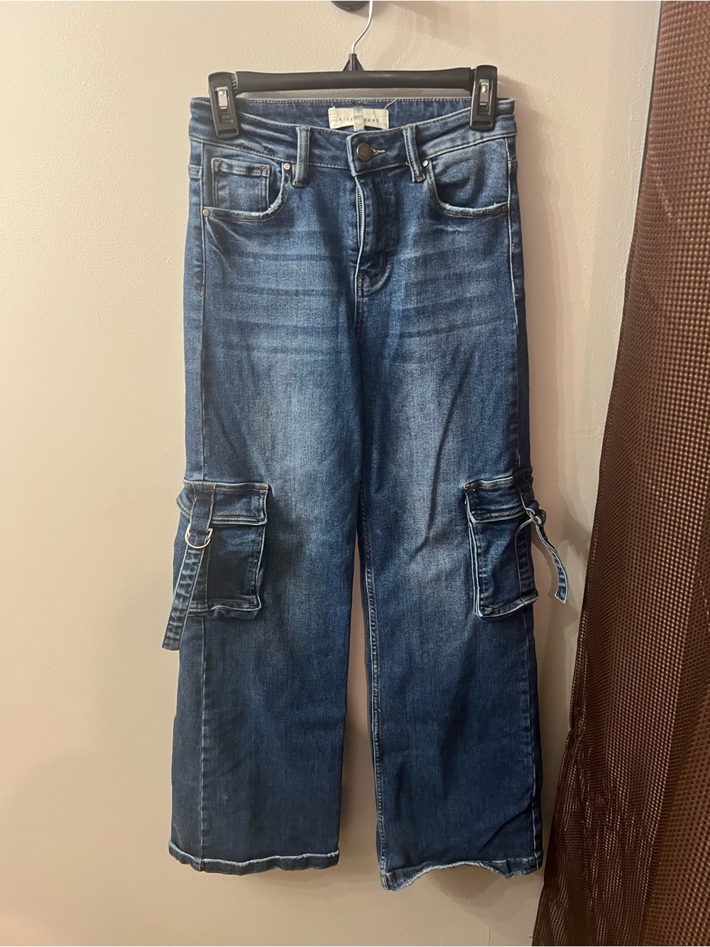 Women's Blue Wide-Leg Cargo Jeans
